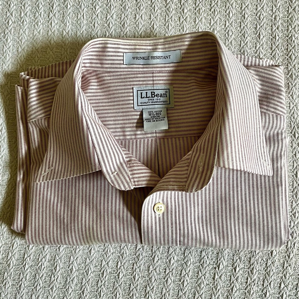 L.L. Bean Shor Sleeve Pink Striped Shirt
